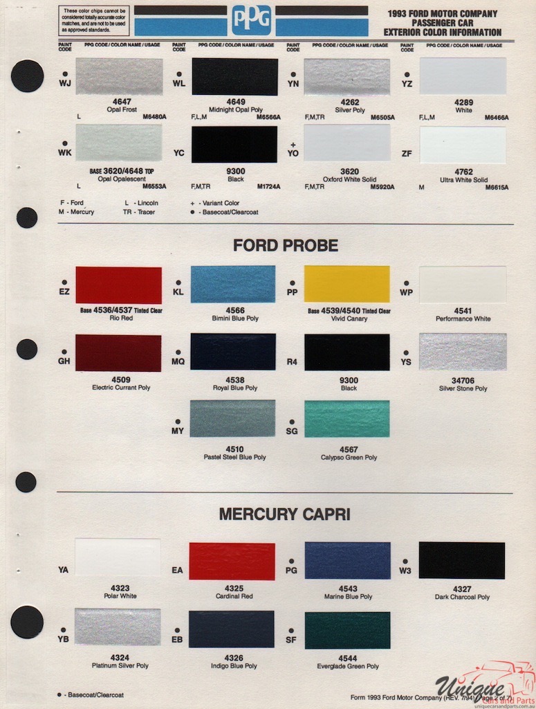 1993 Ford Paint Charts PPG 2